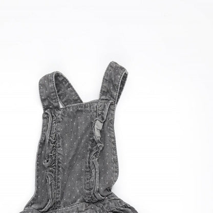 Mini Club Girls Grey Cotton Pinafore/Dungaree Dress Size 18-24 Months Square Neck