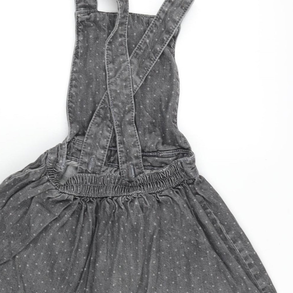 Mini Club Girls Grey Cotton Pinafore/Dungaree Dress Size 18-24 Months Square Neck