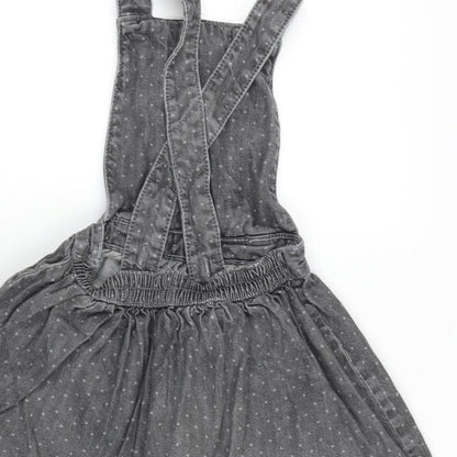 Mini Club Girls Grey Cotton Pinafore/Dungaree Dress Size 18-24 Months Square Neck