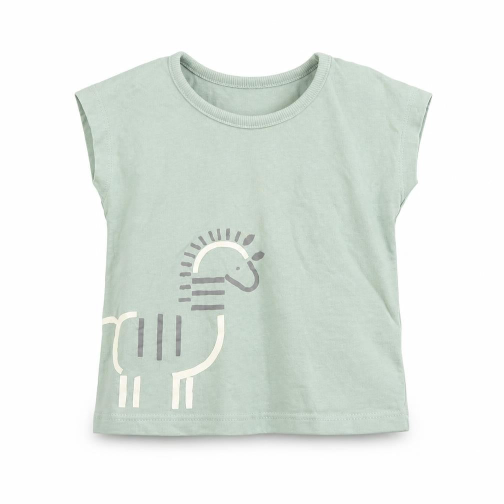 Front view of George Baby Green Cotton Basic T-Shirt, size 3-6, Months Crew Neck