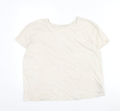 Marks and Spencer Womens Ivory Cotton Basic T-Shirt Size L Crew Neck