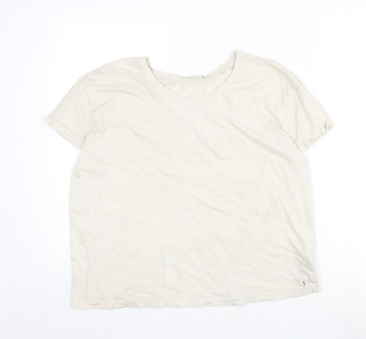 Marks and Spencer Womens Ivory Cotton Basic T-Shirt Size L Crew Neck