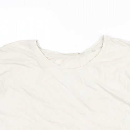 Marks and Spencer Womens Ivory Cotton Basic T-Shirt Size L Crew Neck