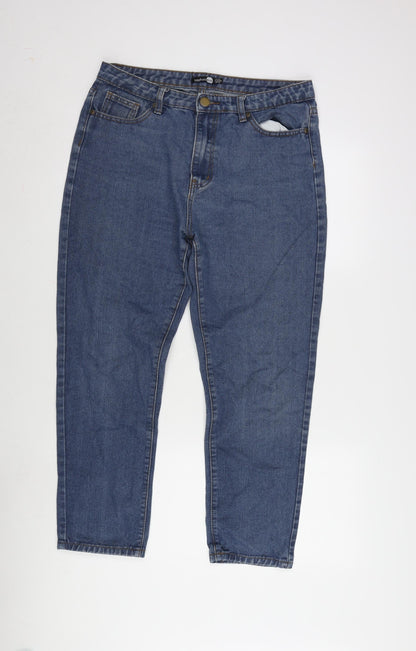 Boohoo Womens Blue Cotton Blend Straight Jeans Size 14 L25.5 in Regular Zip