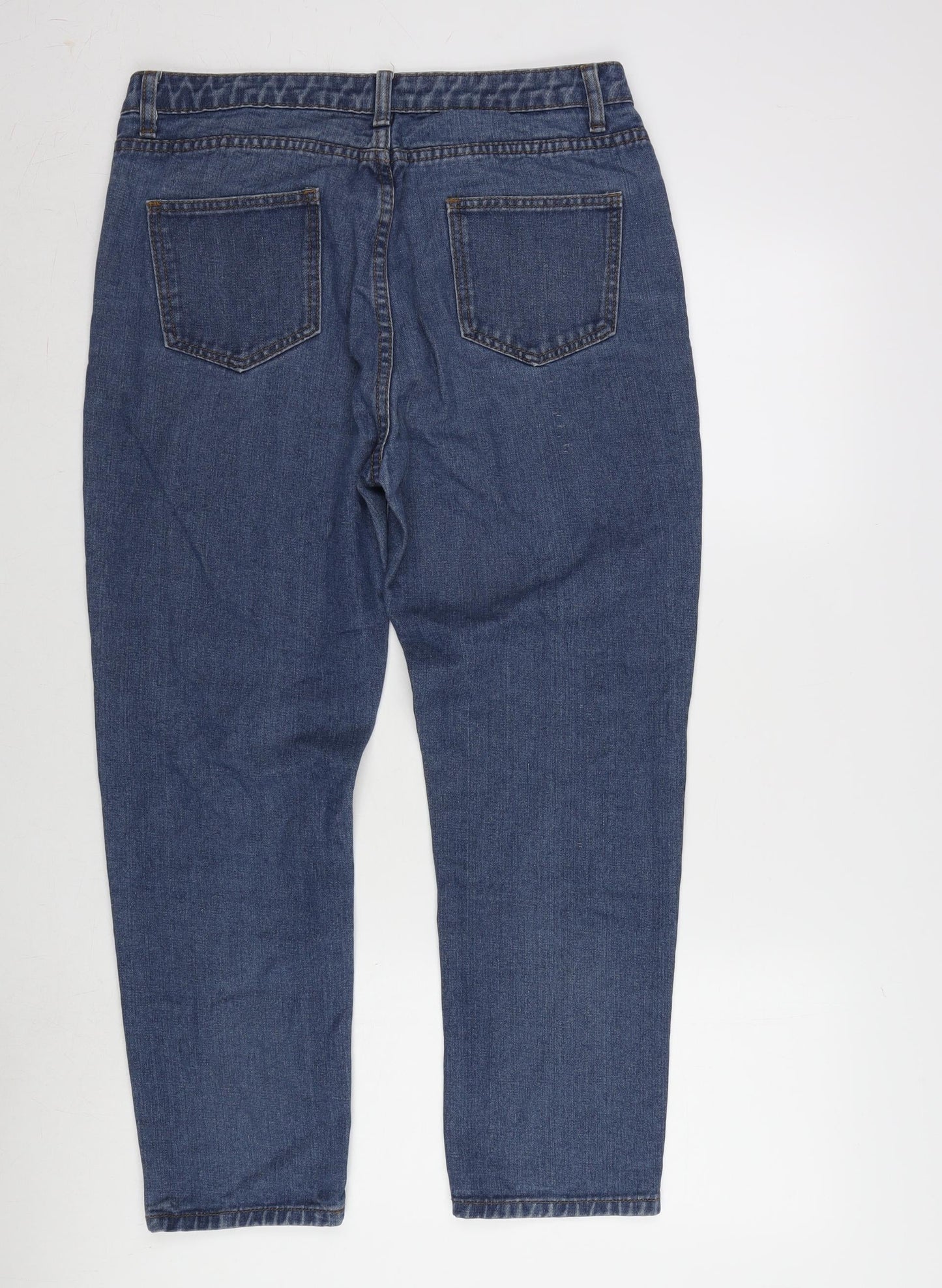 Boohoo Womens Blue Cotton Blend Straight Jeans Size 14 L25.5 in Regular Zip