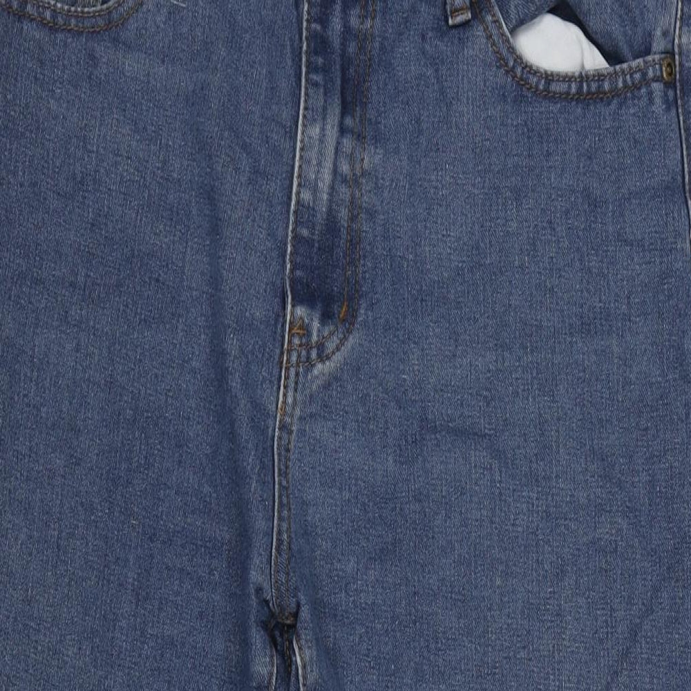 Boohoo Womens Blue Cotton Blend Straight Jeans Size 14 L25.5 in Regular Zip