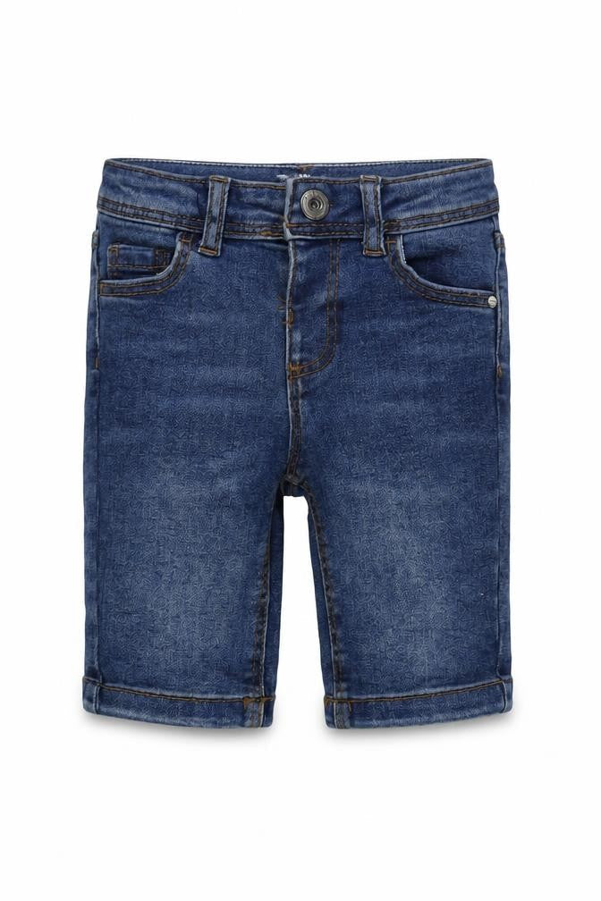 Front view of Denim & Co. boys’ blue cotton straight jeans, size 2-3, years regular button