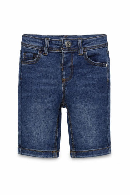 Front view of Denim & Co. boys’ blue cotton straight jeans, size 2-3, years regular button