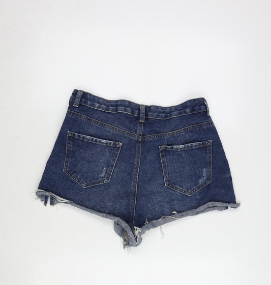 Denim & Co. Womens Blue Cotton Cut-Off Shorts Size 14 Regular Zip