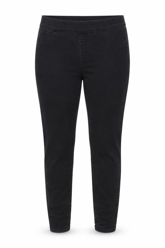 Front view of Denim & Co. women’s grey cotton blend jegging jeans, size UK 14, 31-inch leg regular