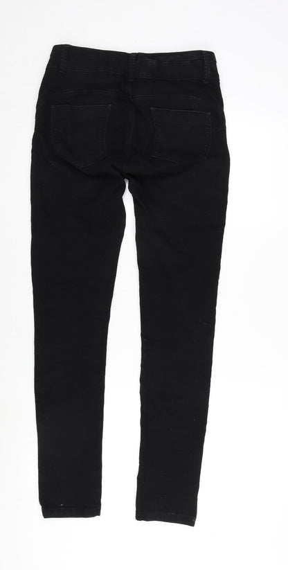 NEXT Womens Black Cotton Blend Skinny Jeans Size 12 L31 in Regular Zip