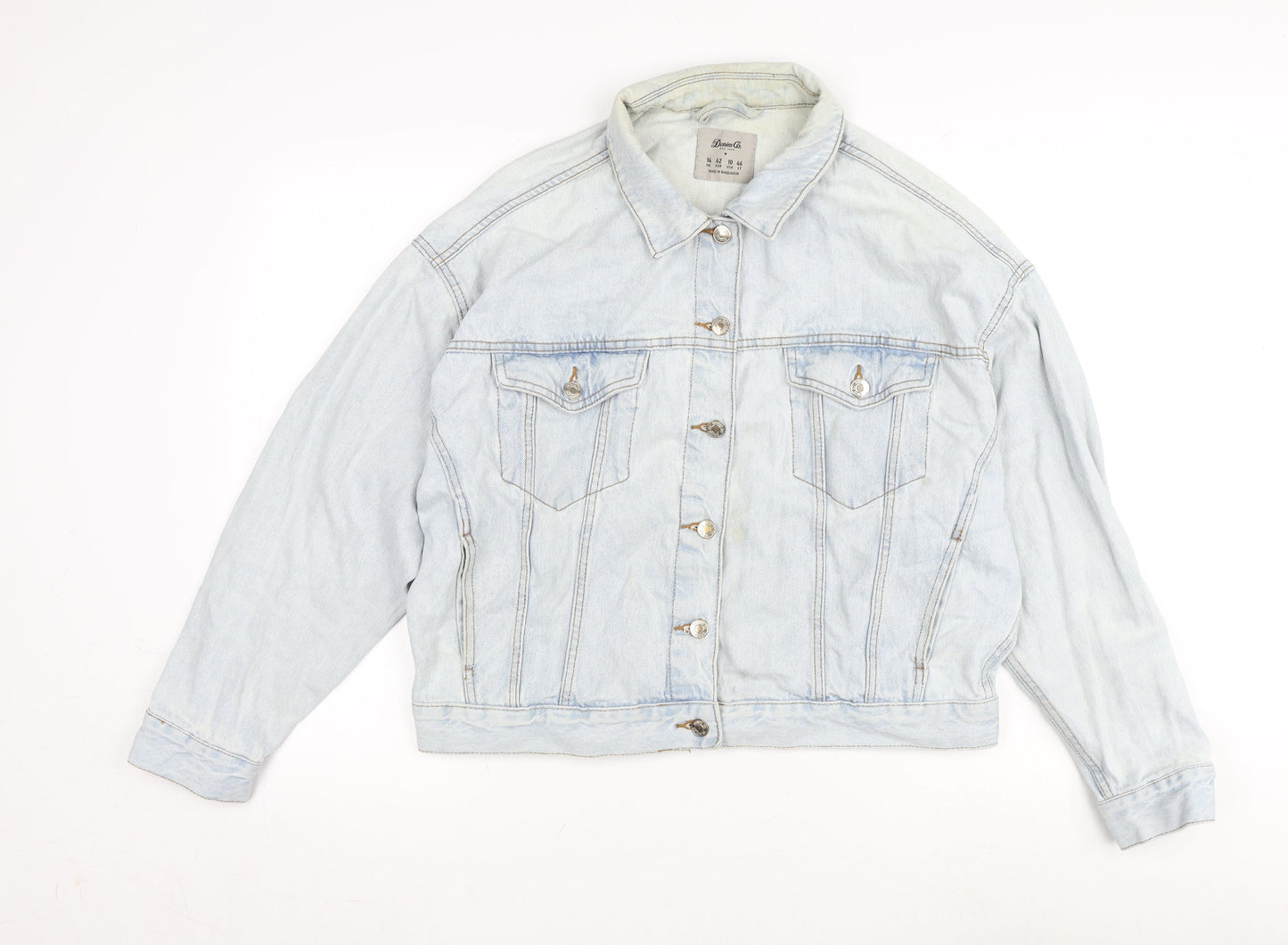 Denim & Co. Womens Blue Biker Jacket Size 14 Button