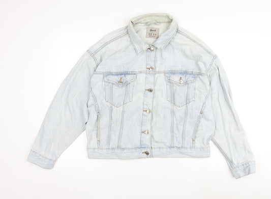 Denim & Co. Womens Blue Biker Jacket Size 14 Button