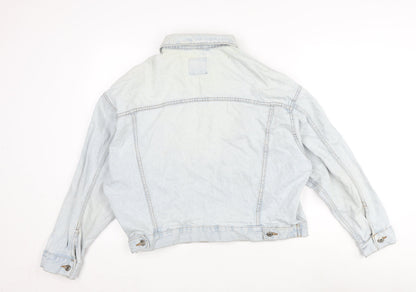 Denim & Co. Womens Blue Biker Jacket Size 14 Button