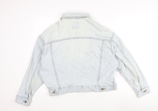 Denim & Co. Womens Blue Biker Jacket Size 14 Button