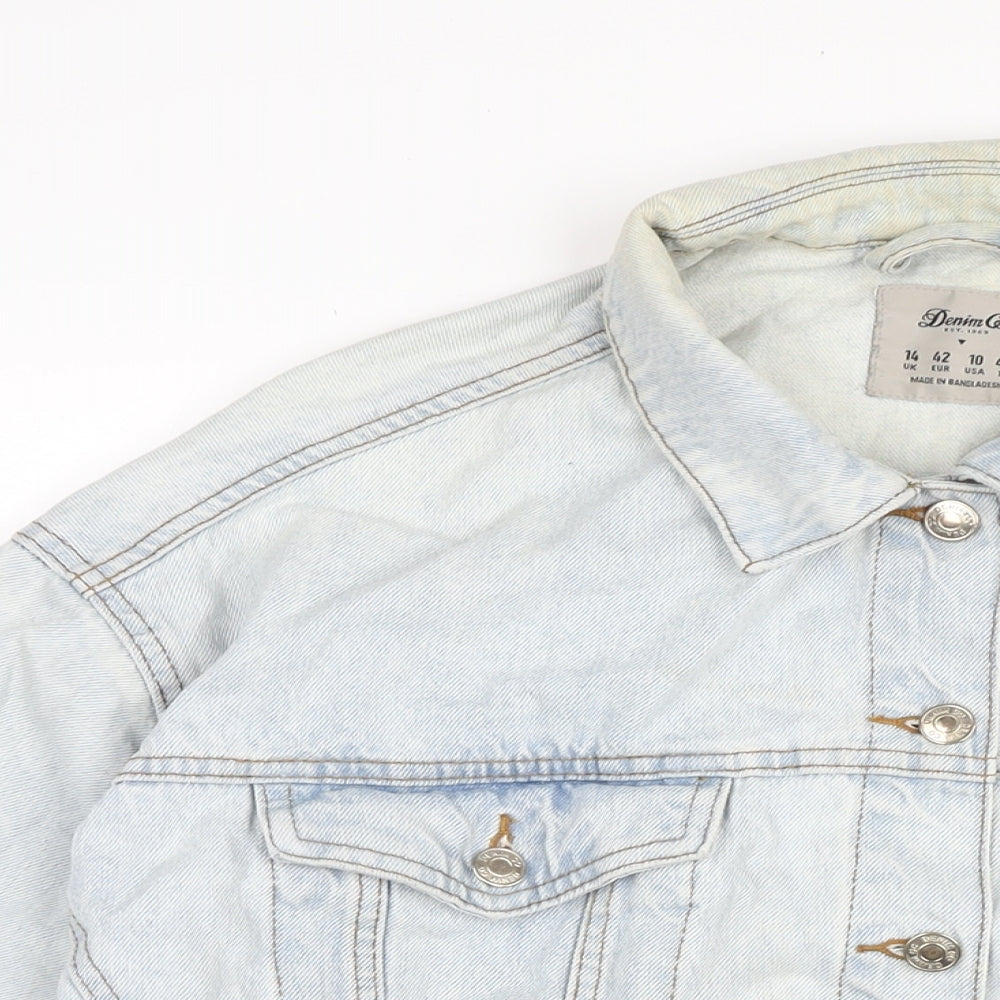 Denim & Co. Womens Blue Biker Jacket Size 14 Button