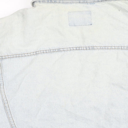 Denim & Co. Womens Blue Biker Jacket Size 14 Button