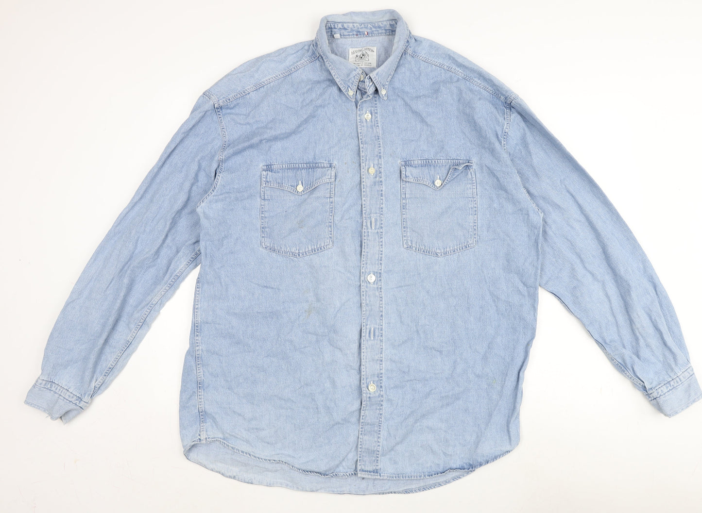 Spring Steen Mens Blue Cotton Button-Up Size 2XL Collared Button