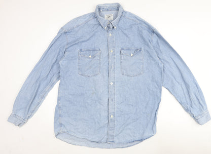 Spring Steen Mens Blue Cotton Button-Up Size 2XL Collared Button