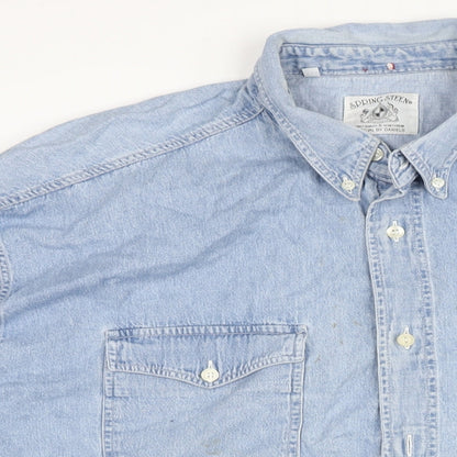 Spring Steen Mens Blue Cotton Button-Up Size 2XL Collared Button