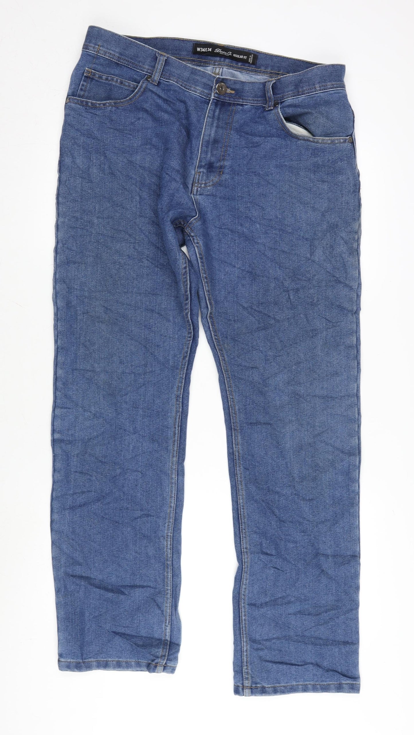 Denim & Co. Mens Blue Cotton Blend Straight Jeans Size 34 in L34 in Regular Zip