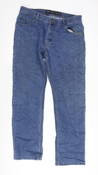 Denim & Co. Mens Blue Cotton Blend Straight Jeans Size 34 in L34 in Regular Zip