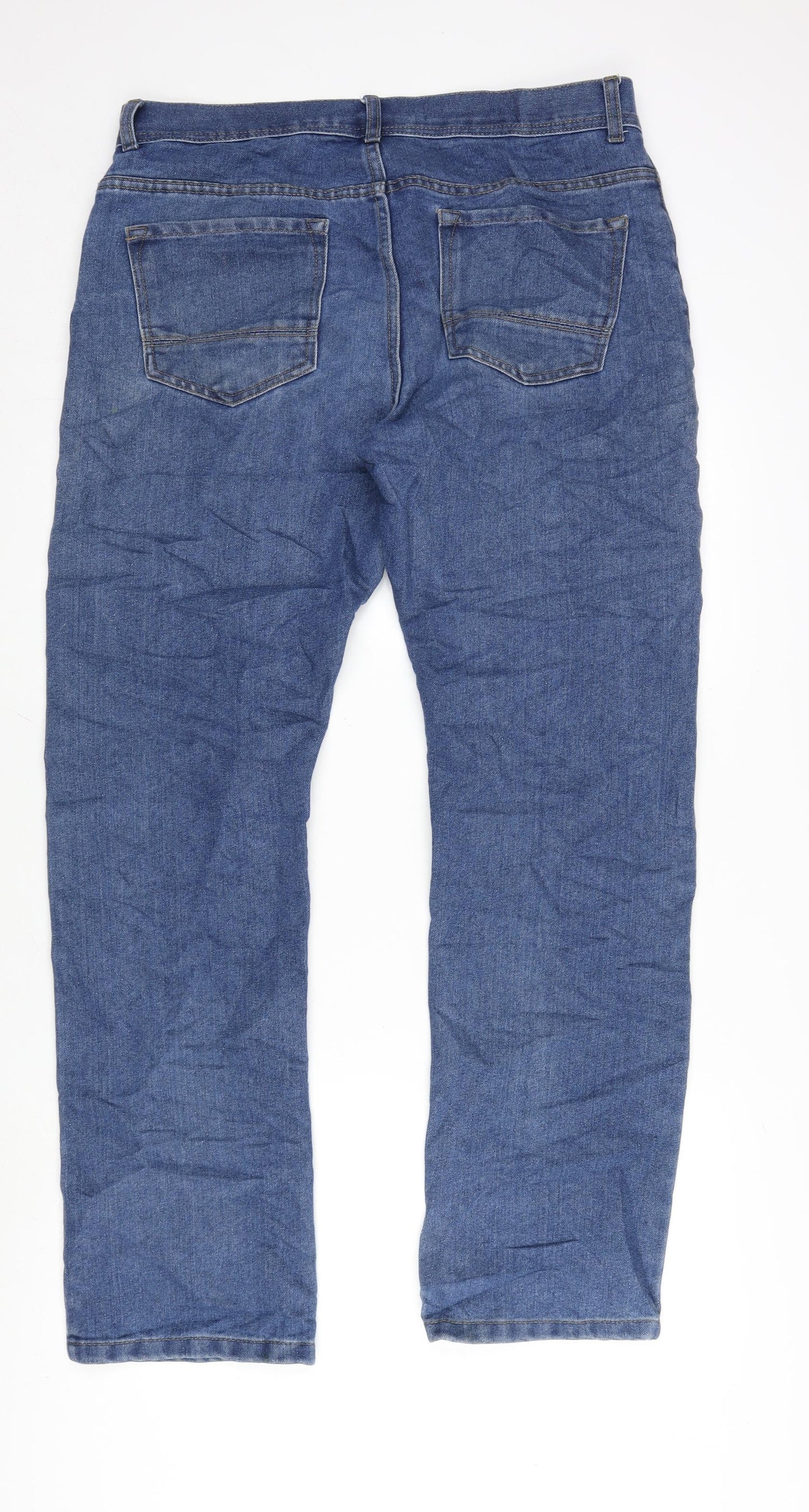 Denim & Co. Mens Blue Cotton Blend Straight Jeans Size 34 in L34 in Regular Zip