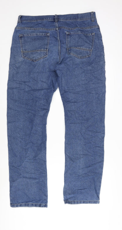 Denim & Co. Mens Blue Cotton Blend Straight Jeans Size 34 in L34 in Regular Zip