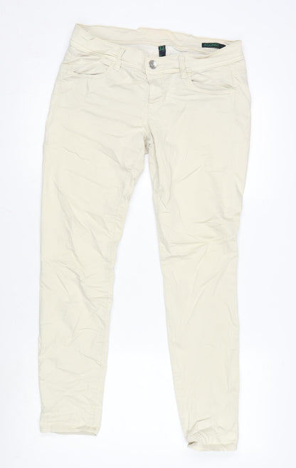 Benetton Womens Beige Cotton Trousers Size 32 in L29 in Regular Zip
