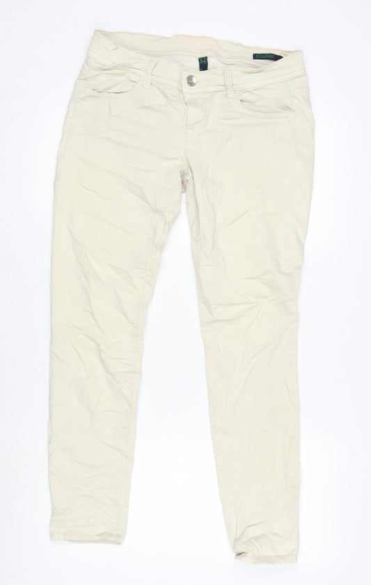 Benetton Womens Beige Cotton Trousers Size 32 in L29 in Regular Zip