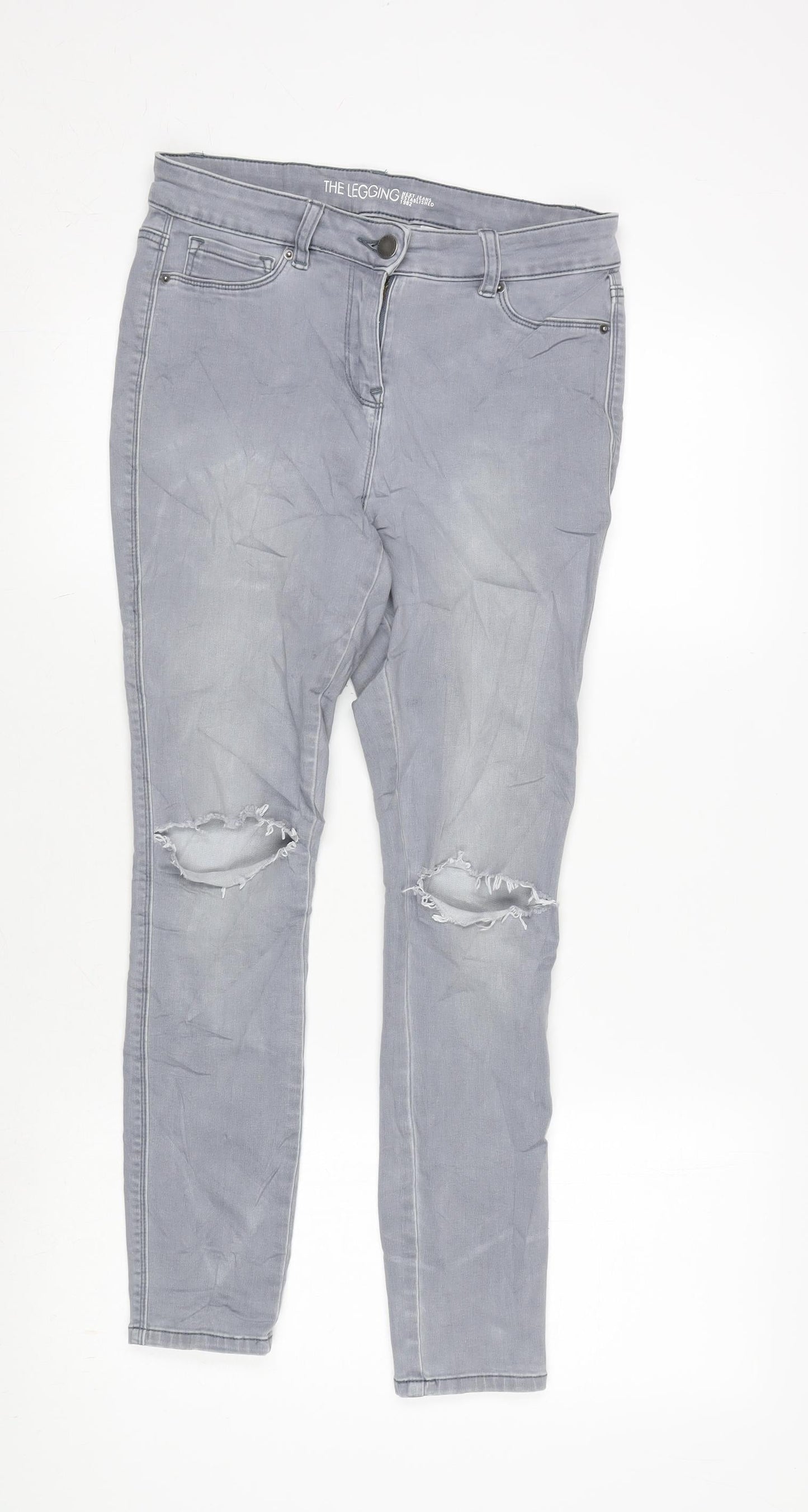 NEXT Womens Grey Cotton Blend Tapered Jeans Size 12 L25 in Regular Zip