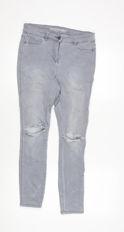 NEXT Womens Grey Cotton Blend Tapered Jeans Size 12 L25 in Regular Zip