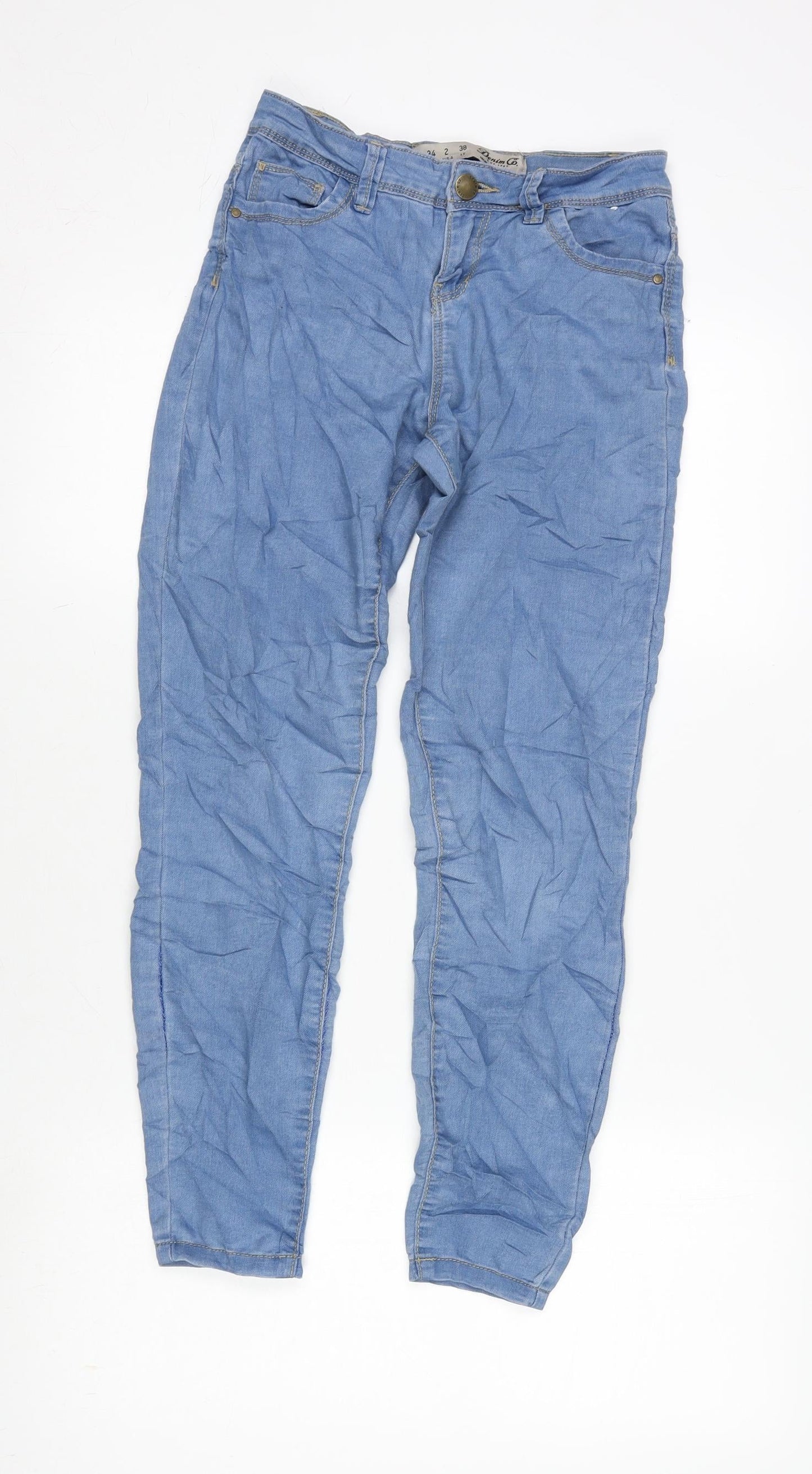 Denim & Co. Womens Blue Cotton Blend Straight Jeans Size 6 L25.5 in Regular Zip