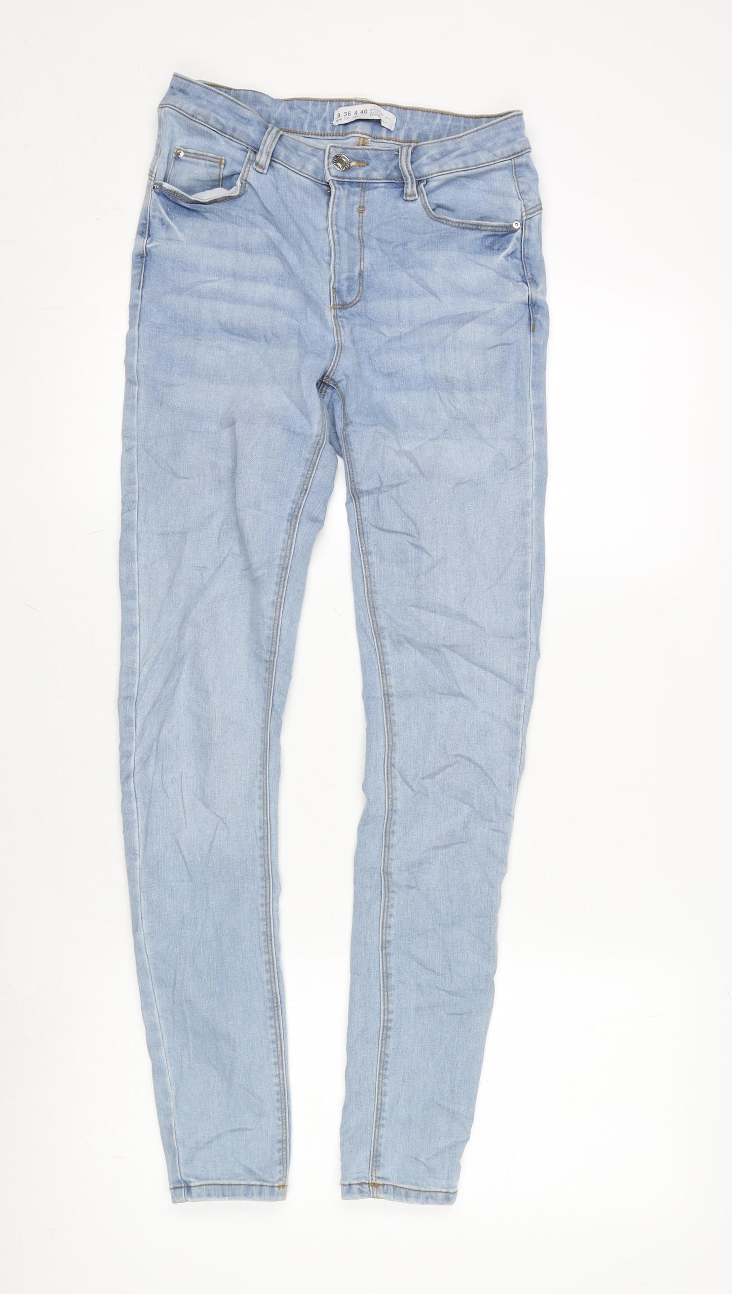 Denim & Co. Womens Blue Cotton Blend Tapered Jeans Size 8 L28.5 in Regular Zip