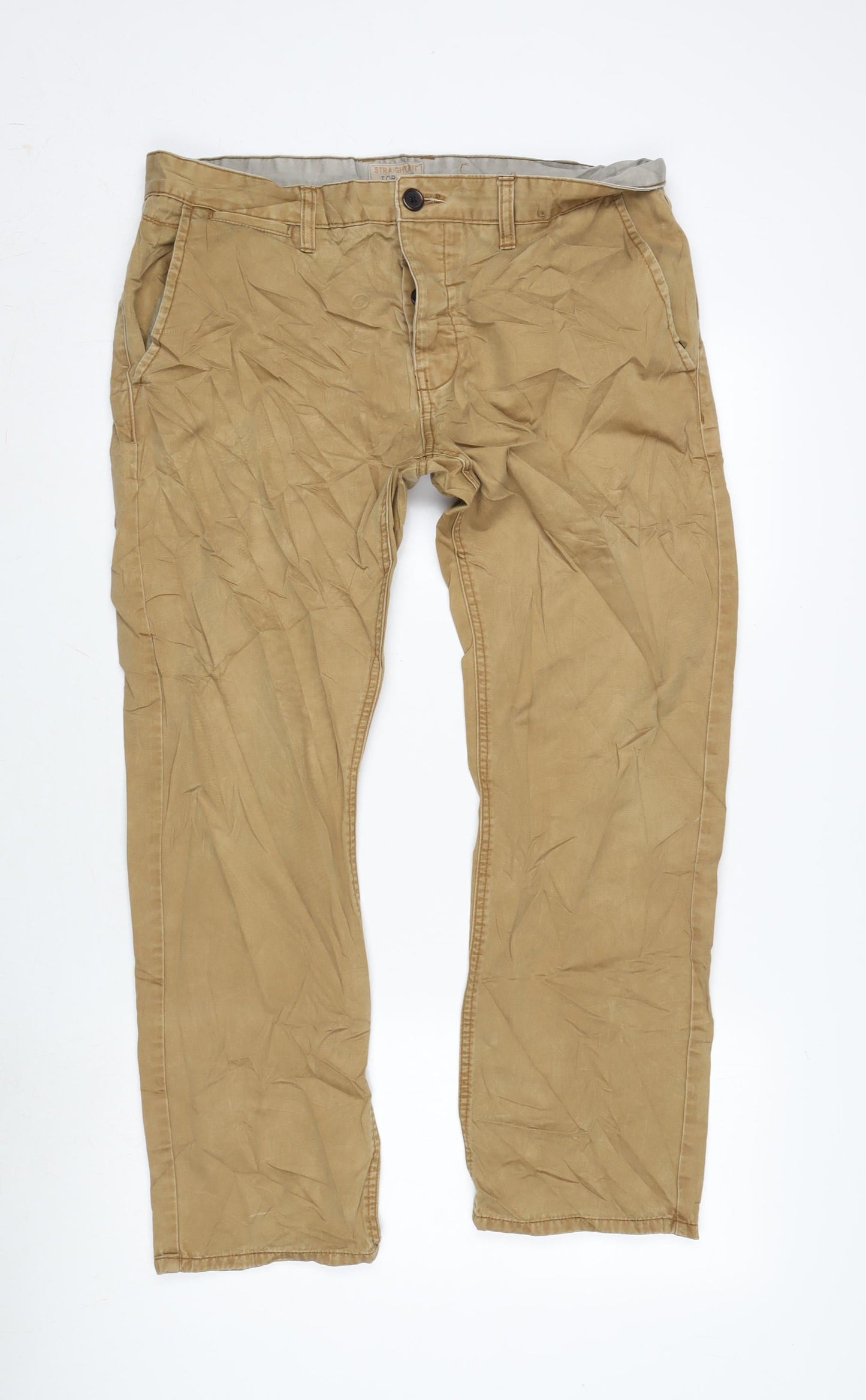 F&F Mens Brown Cotton Blend Straight Jeans Size 38 in L28 in Regular Button