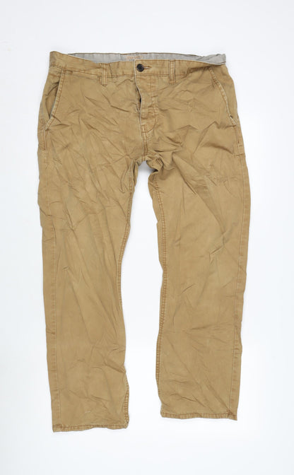 F&F Mens Brown Cotton Blend Straight Jeans Size 38 in L28 in Regular Button