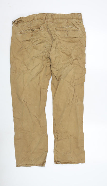 F&F Mens Brown Cotton Blend Straight Jeans Size 38 in L28 in Regular Button