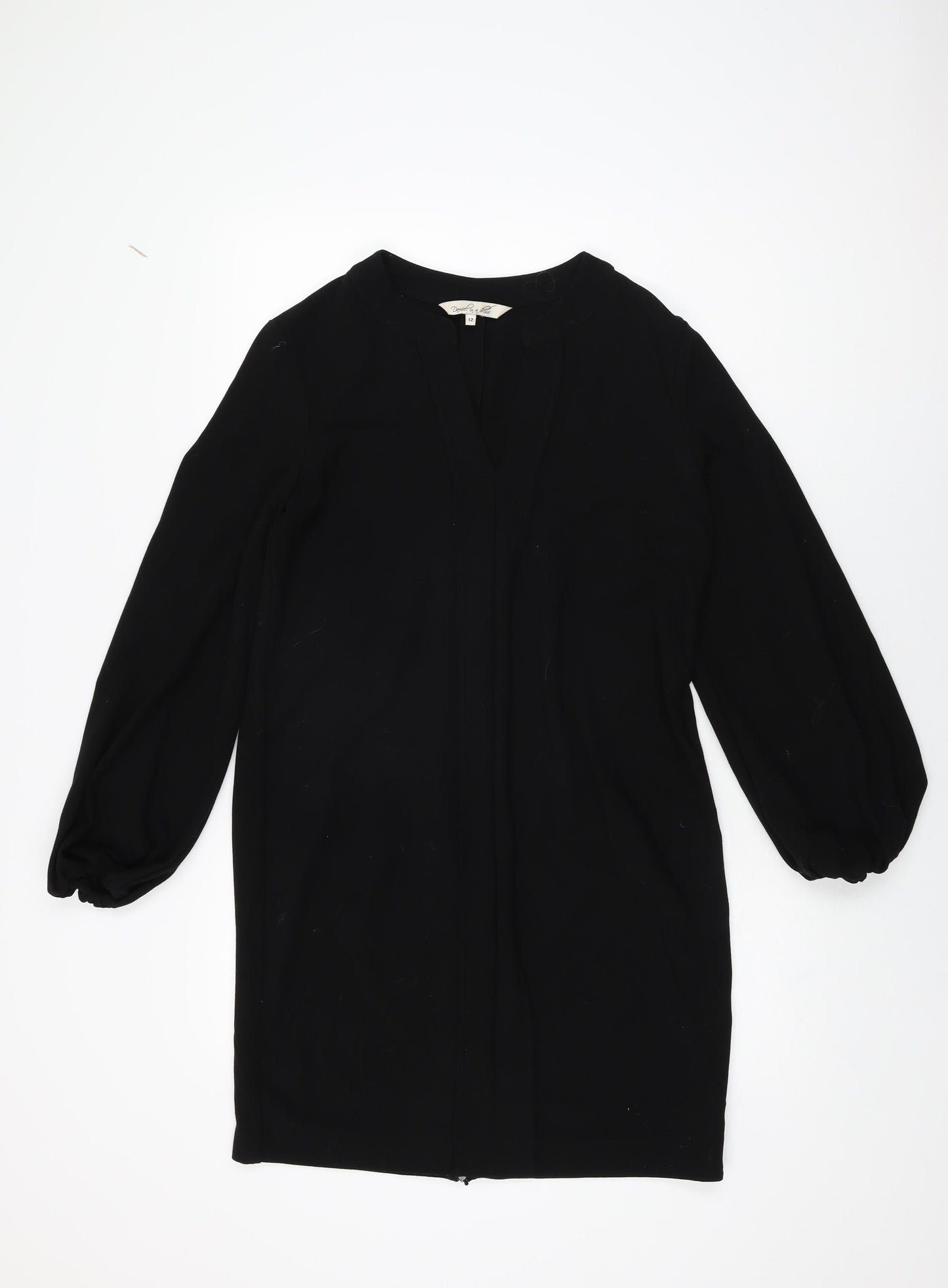 Damsel in a Dress Womens Black Polyester Shift Size 12 V-Neck Zip
