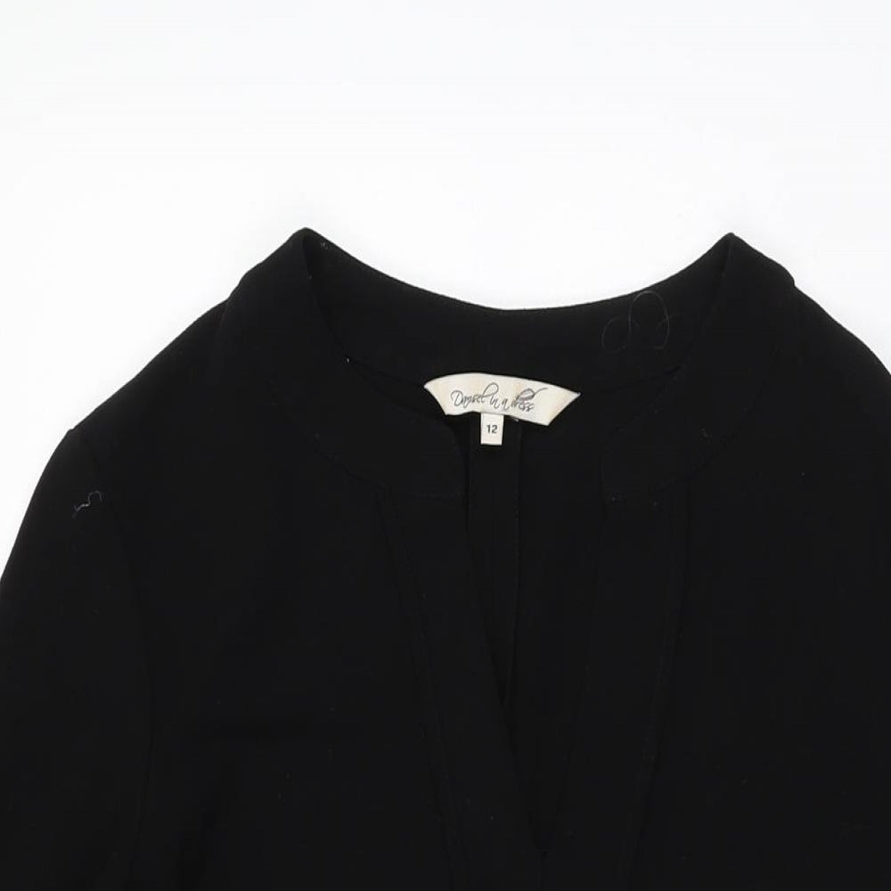 Damsel in a Dress Womens Black Polyester Shift Size 12 V-Neck Zip