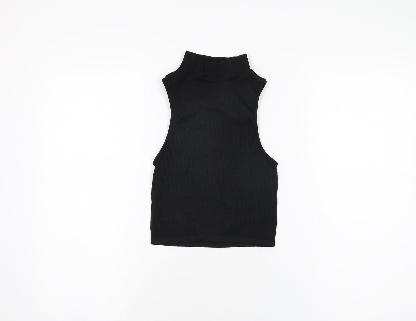 Womens UK Size XS Zara Black Cropped T-Shirt