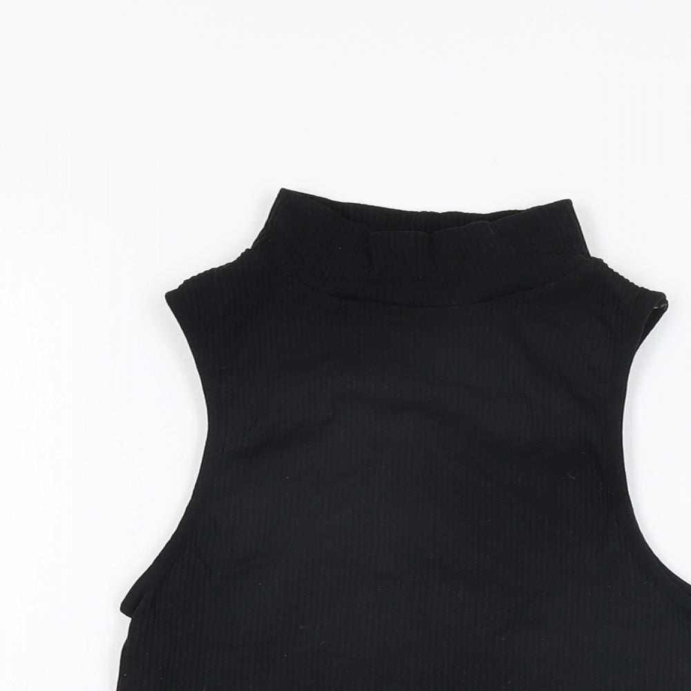 Womens UK Size XS Zara Black Cropped T-Shirt