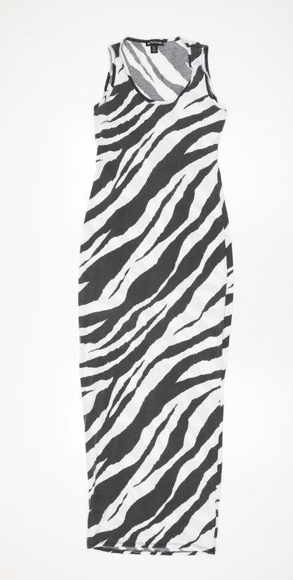 PRETTYLITTLETHING Womens White Animal Print Polyester Maxi Size 4 Scoop Neck Pullover