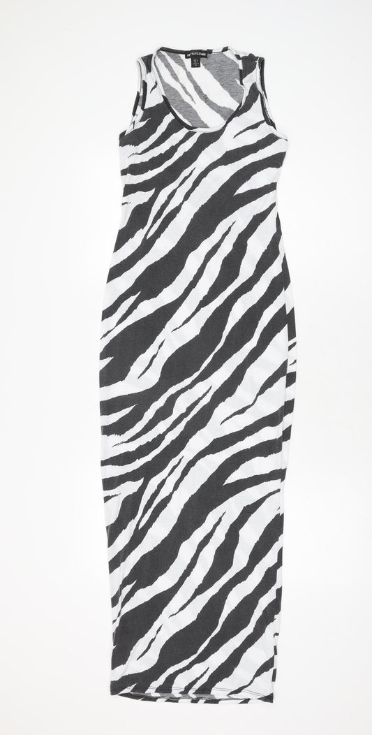 PRETTYLITTLETHING Womens White Animal Print Polyester Maxi Size 4 Scoop Neck Pullover