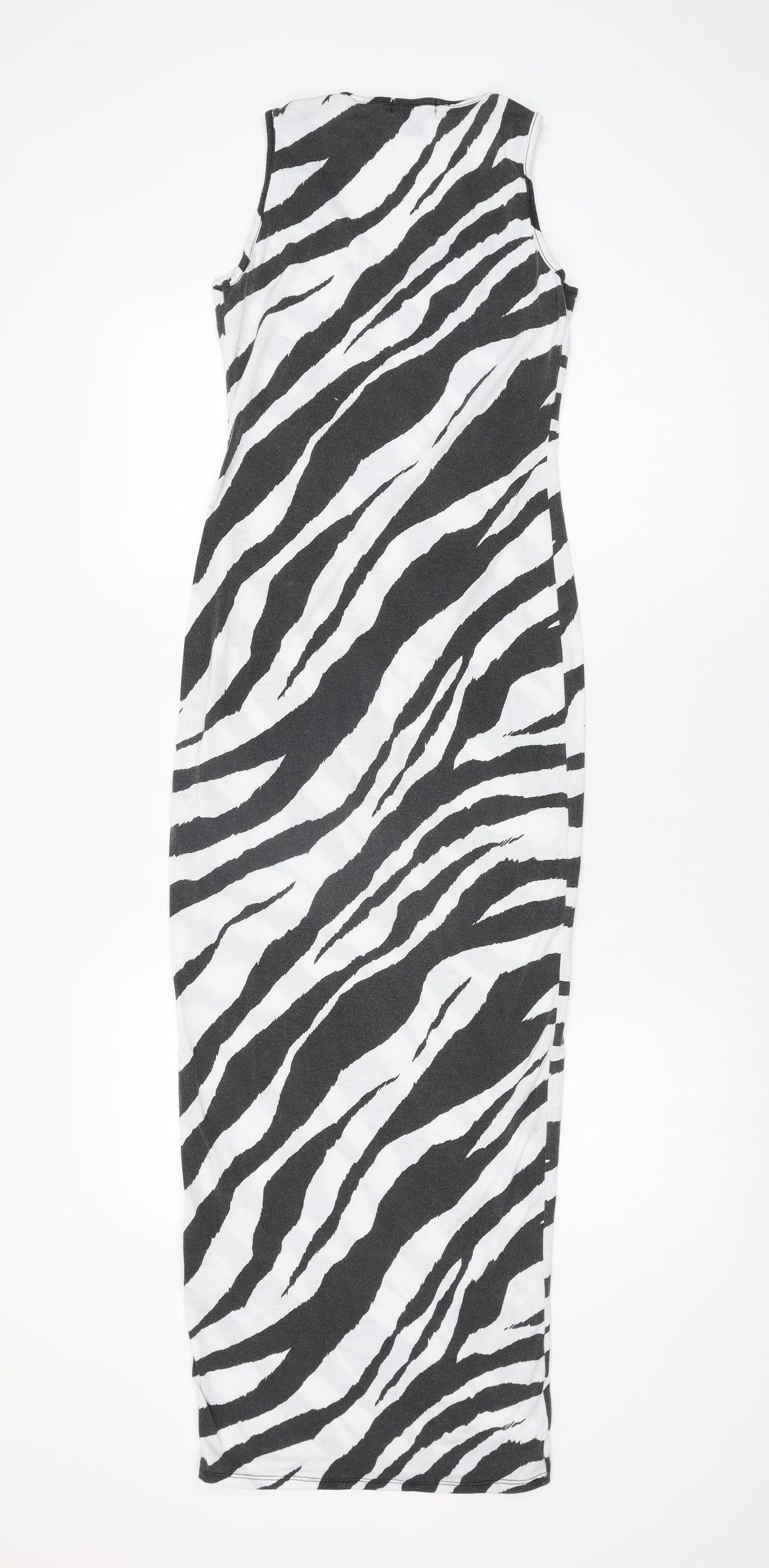 PRETTYLITTLETHING Womens White Animal Print Polyester Maxi Size 4 Scoop Neck Pullover