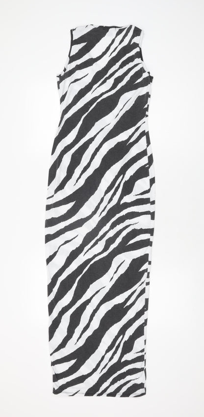 PRETTYLITTLETHING Womens White Animal Print Polyester Maxi Size 4 Scoop Neck Pullover