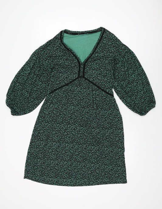 NEXT Womens Green Floral Viscose Shift Size 8 V-Neck Pullover