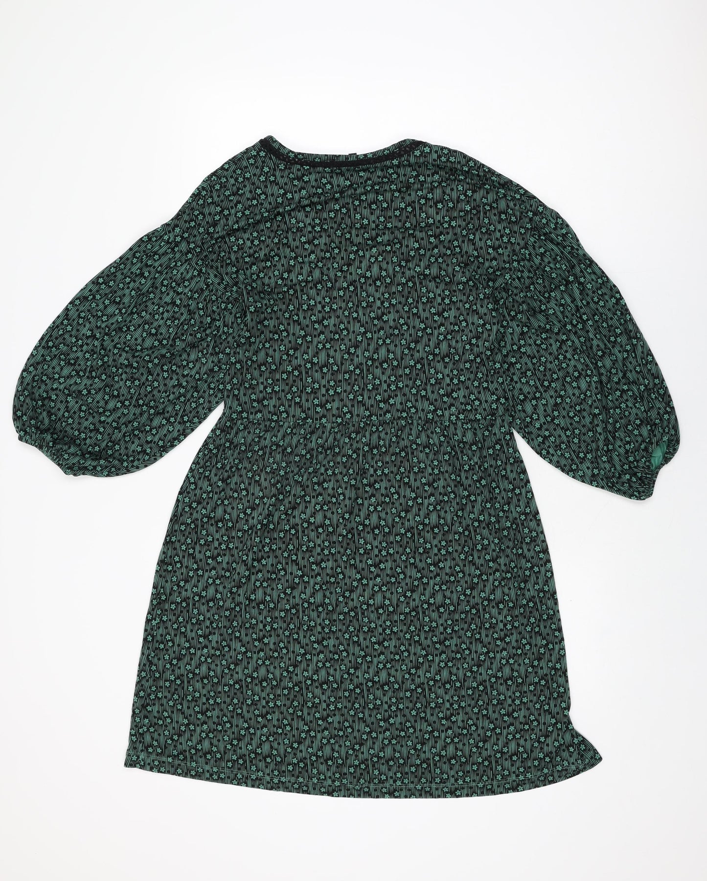 NEXT Womens Green Floral Viscose Shift Size 8 V-Neck Pullover