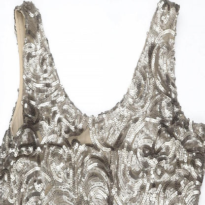 Mango Womens Beige Geometric Polyester Mini Size S Scoop Neck Pullover