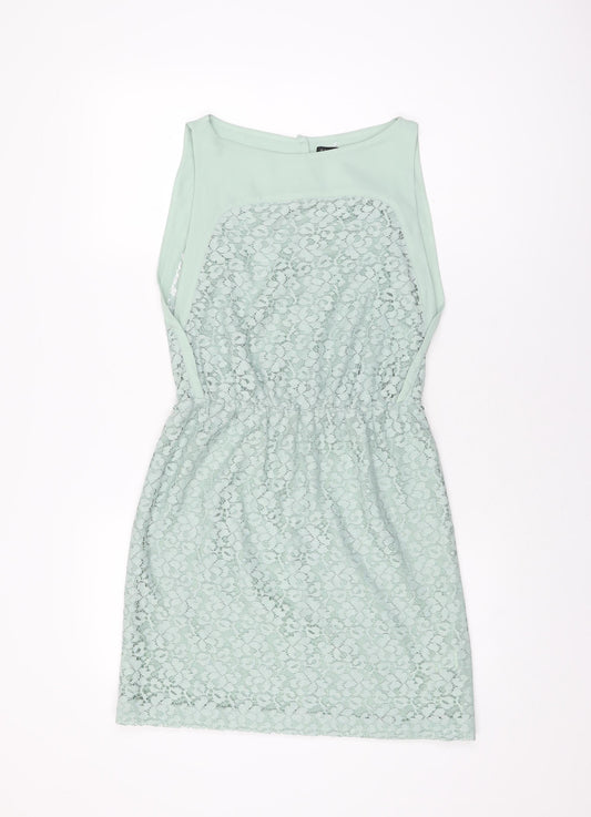 Zara Womens Green Floral Polyester Mini Size XS Boat Neck Button