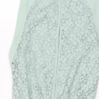 Zara Womens Green Floral Polyester Mini Size XS Boat Neck Button